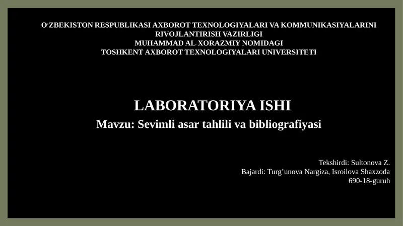 Sevimli asartahlili va bibliografiyasi