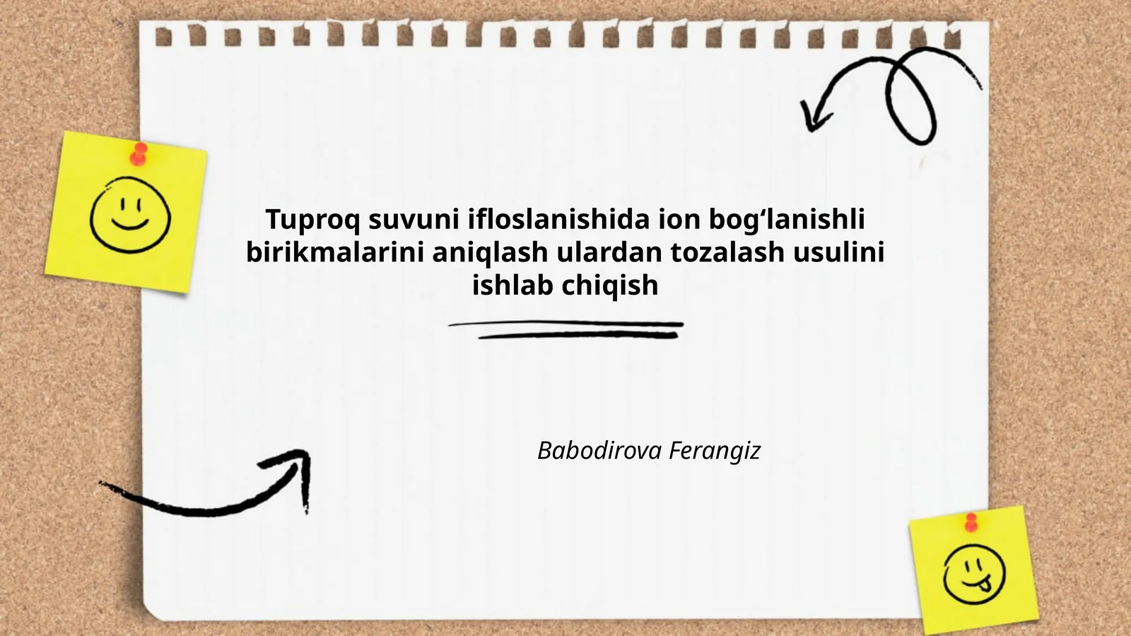 Tuproq suvuni ifloslanishida ion bog‘lanishli birikmalarini aniqlash ulardan tozalash usulini ishlab chiqish