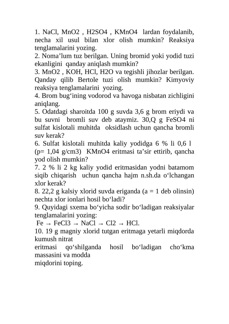 8 sinf 3 chorak Mustaqil yechish uchun masalalar