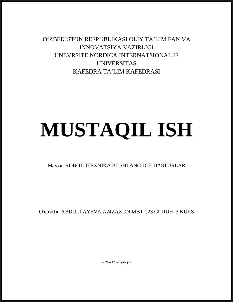 ROBOTOTEXNIKA BOSHLANGʻICH DASTURLAR