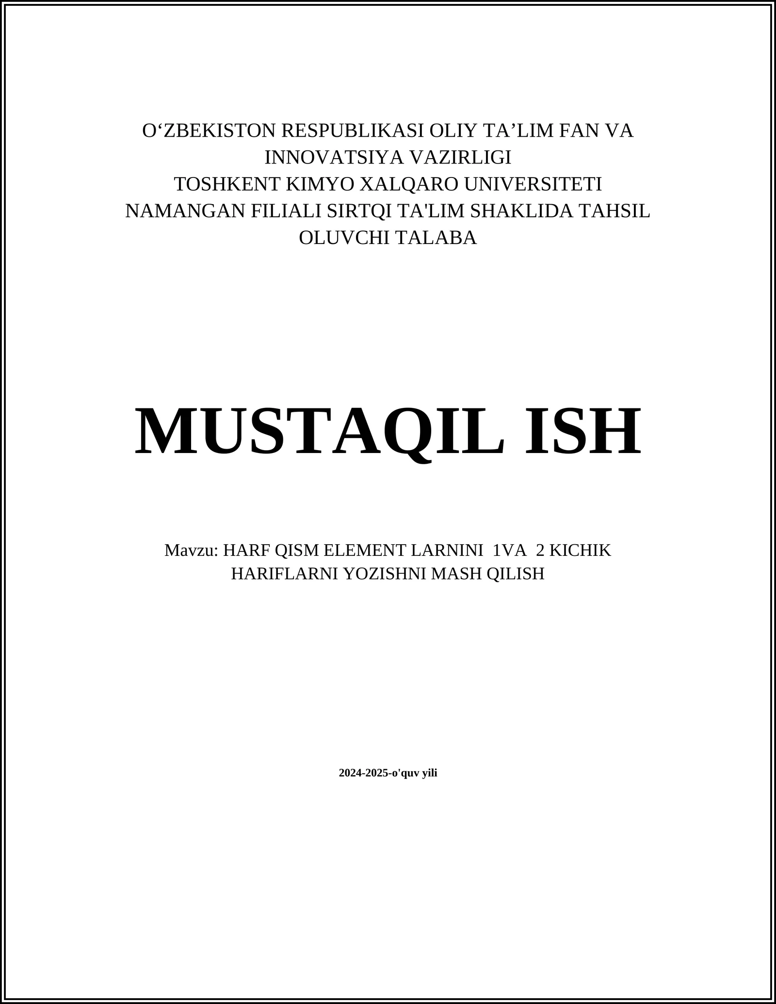 HARF QISM ELEMENT LARNINI 1VA 2 KICHIK HARIFLARNI YOZISHNI MASH QILISH