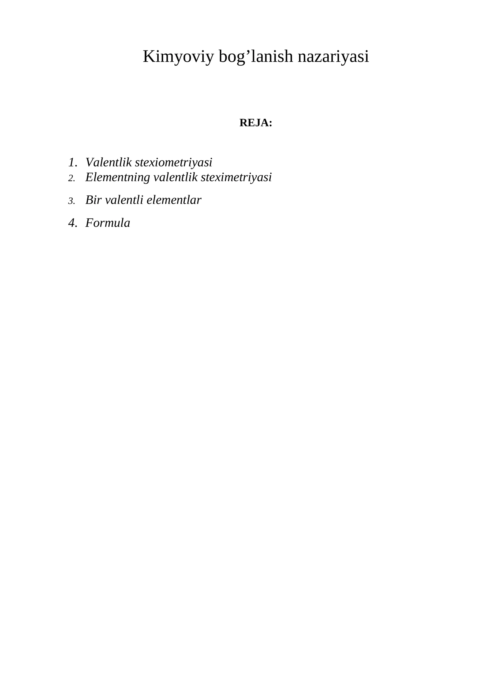 Kimyoviy bog’lanish nazariyasi