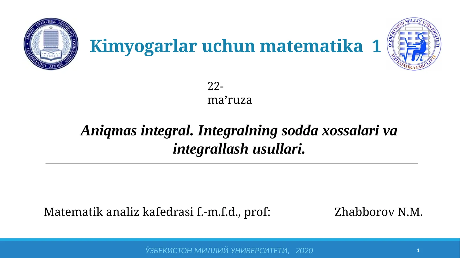 Kimyogarlar uchun matematika 1
