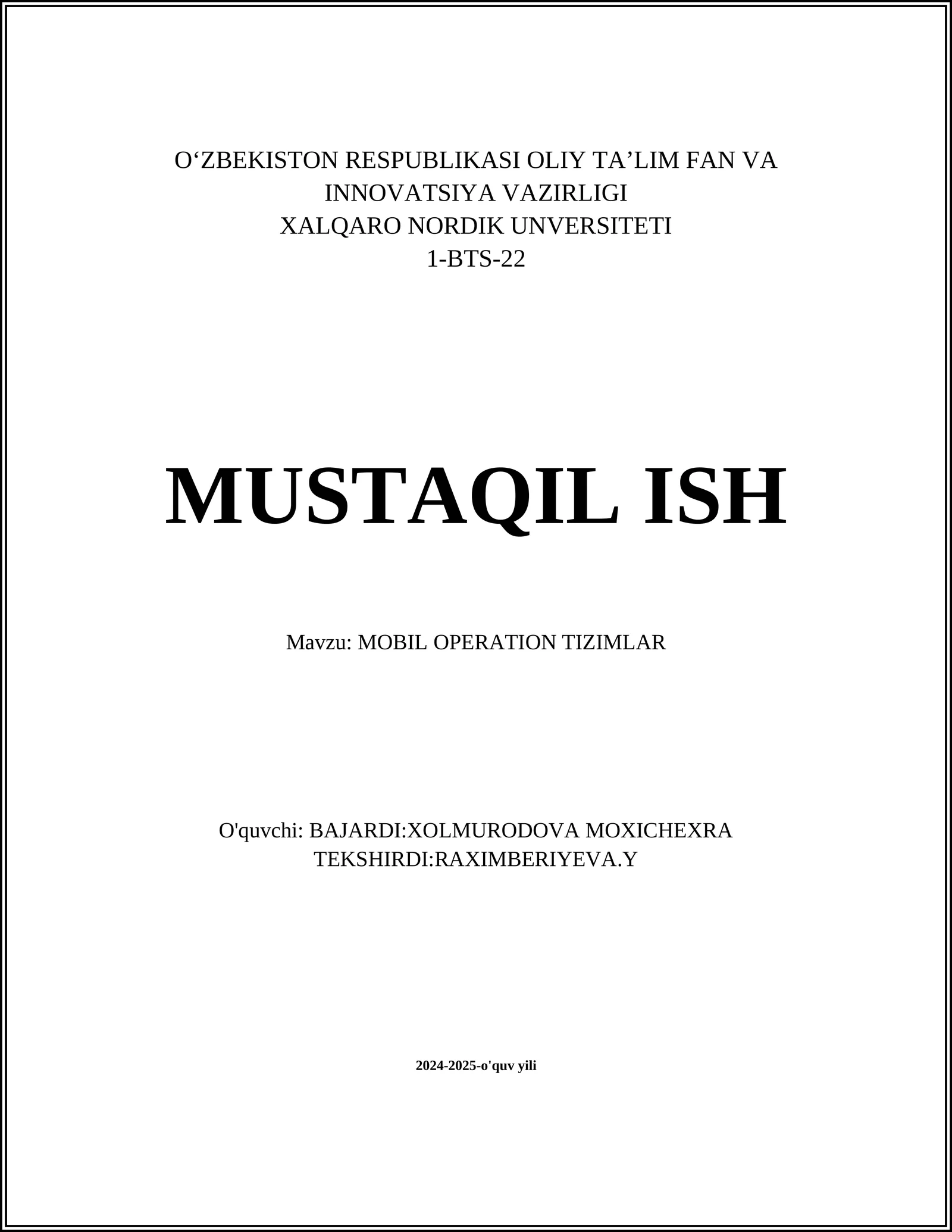 MOBIL OPERATION TIZIMLAR