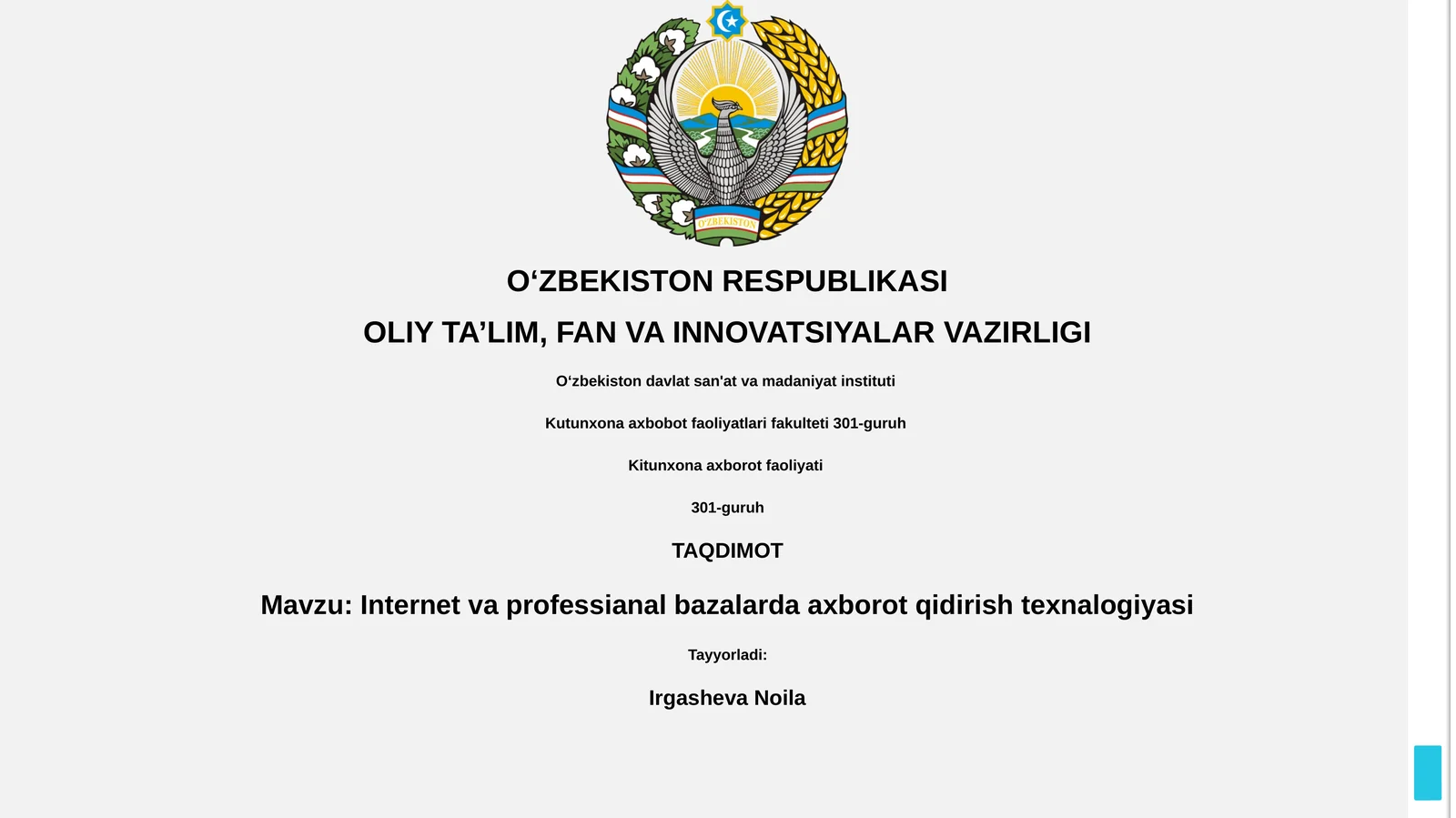 Internet va professianal bazalarda axborot qidirish texnologiyasi