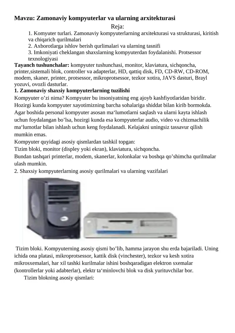 Zamonaviy Kompyuterlar Va Ularning Arxitekturasi zamonaviy-kompyuterlar-va-ularning-arxitekturasi
