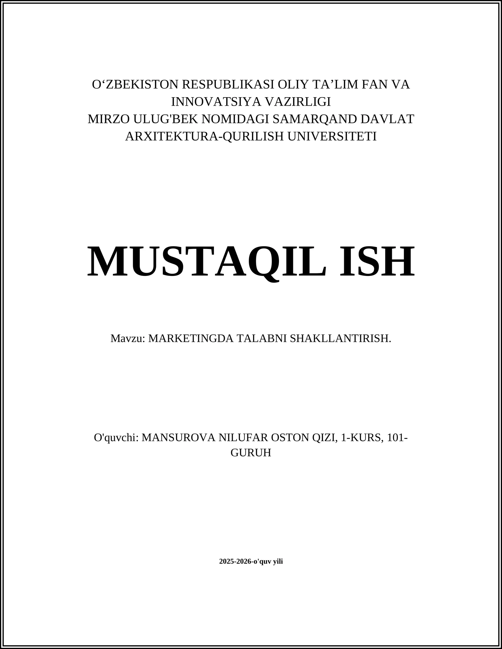 MARKETINGDA TALABNI SHAKLLANTIRISH