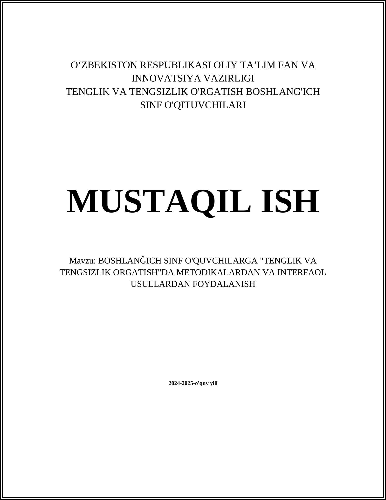 TENGLIK VA TENGSIZLIK ORGATISH