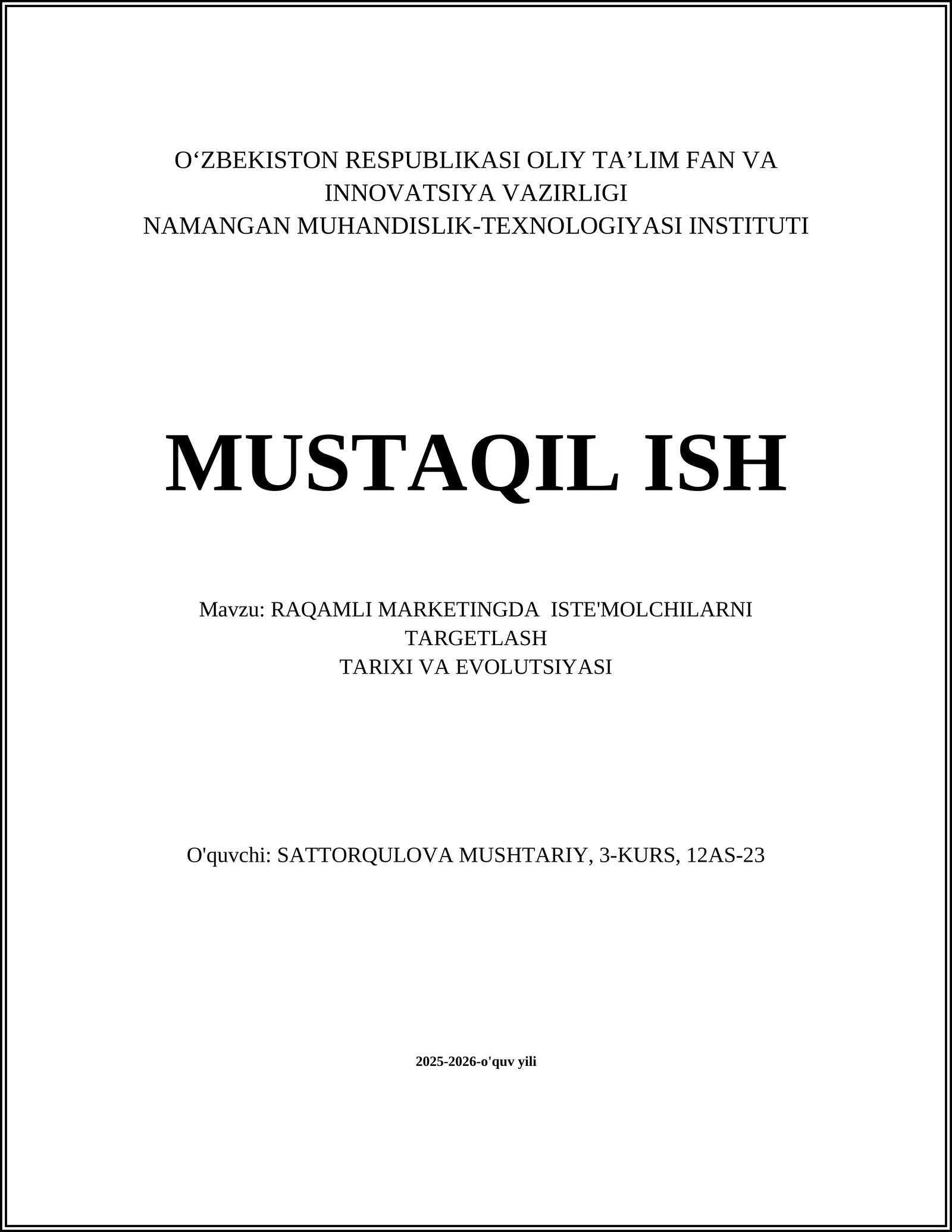 RAQAMLI MARKETINGDA ISTE'MOLCHILARNI TARGETLASH