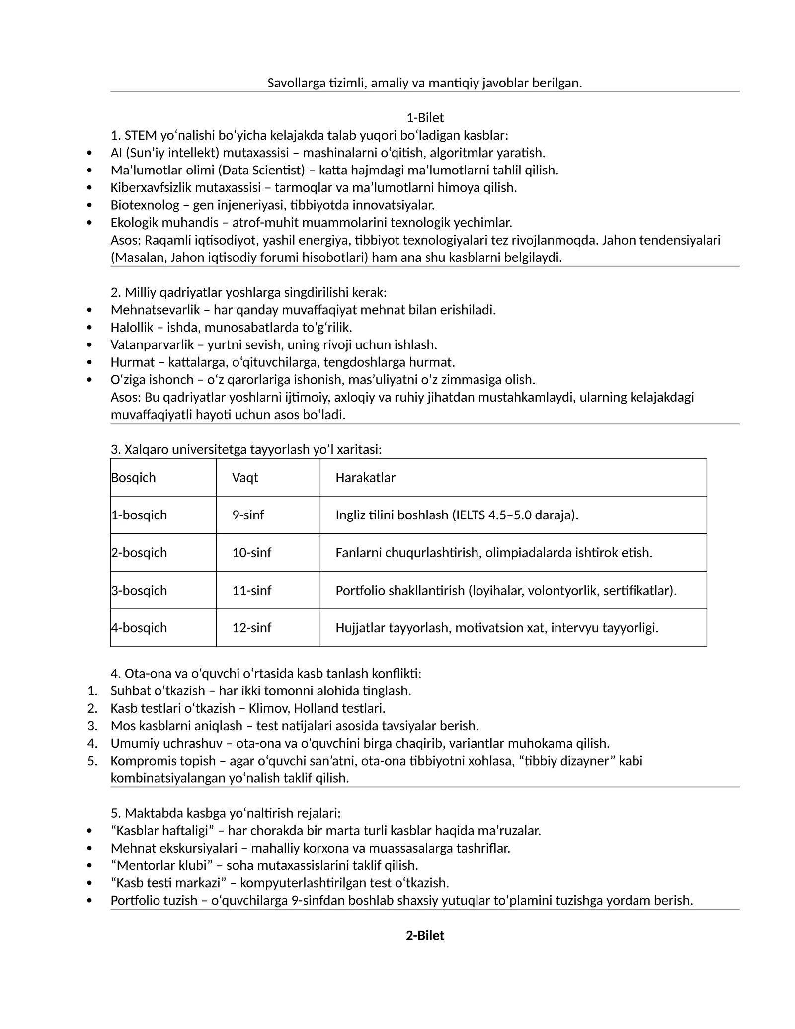 Maktab maslahatchisi suhbat savollariga javoblar