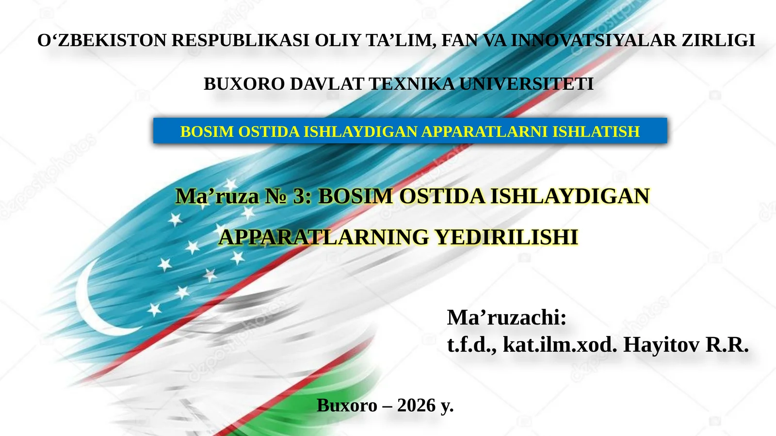 BOSIM OSTIDA ISHLAYDIGAN APPARATLARNI ISHLATISH