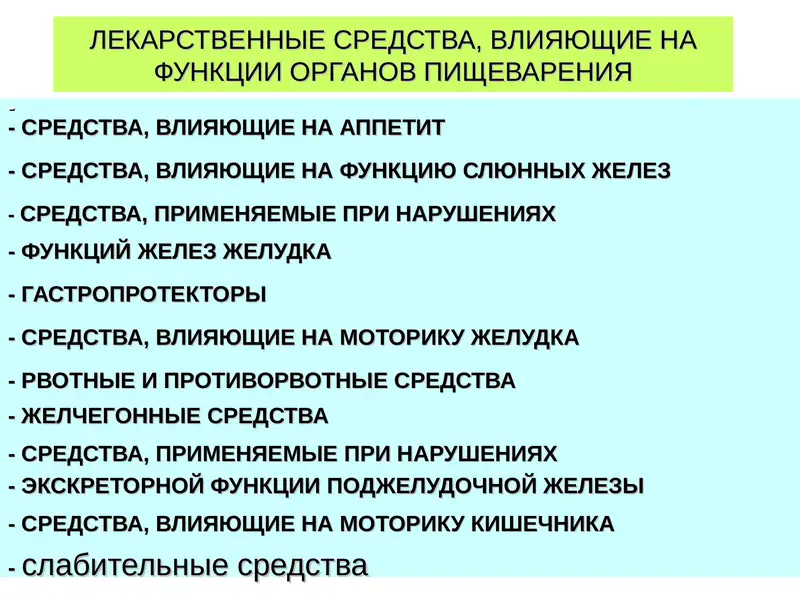 ЛЕКАРСТВЕННЫЕ СРЕДСТВА, ВЛИЯЮЩИЕ НА ФУНКЦИИ ОРГАНОВ ПИЩЕВАРЕНИЯ
