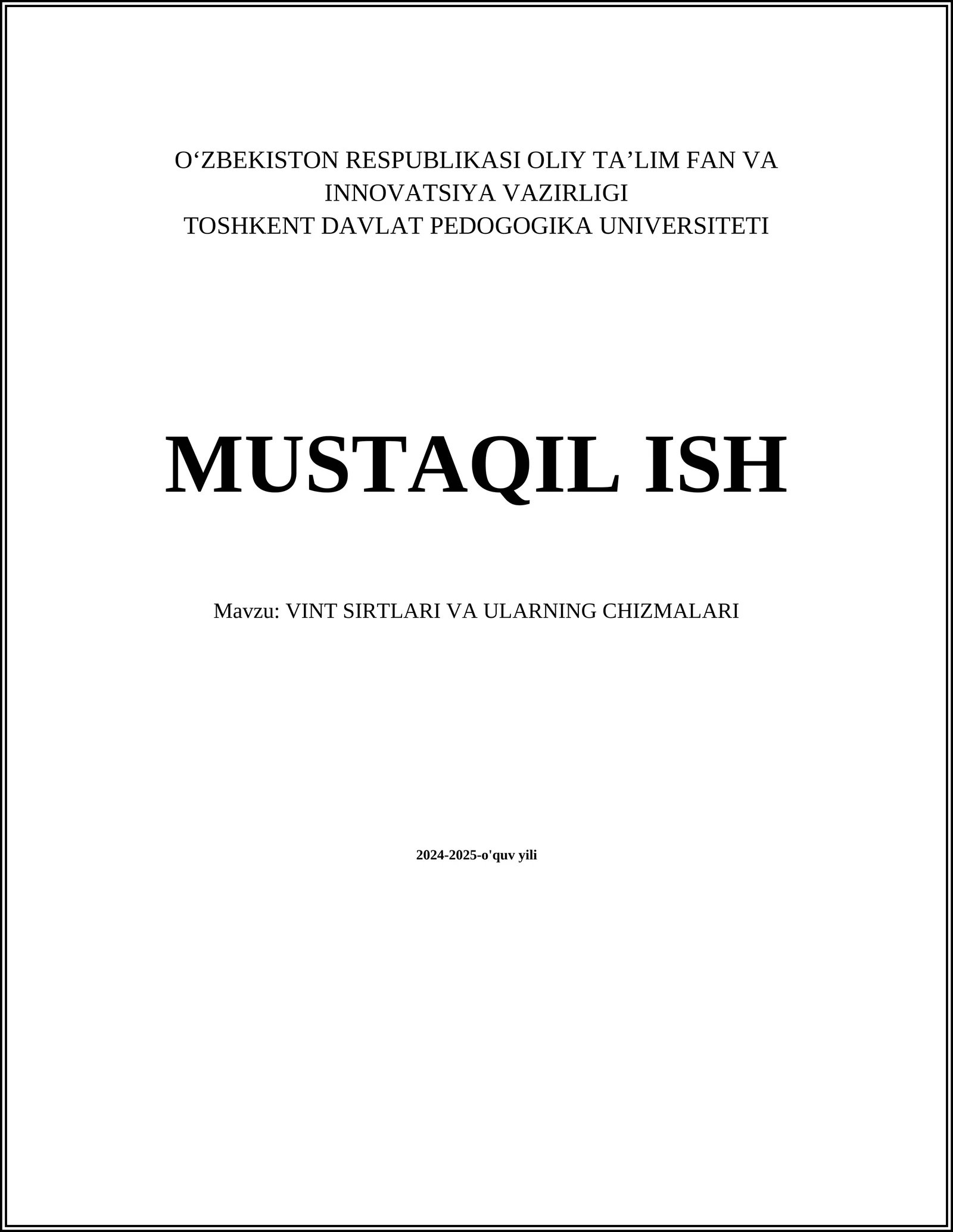VINT SIRTLARI VA ULARNING CHIZMALARI