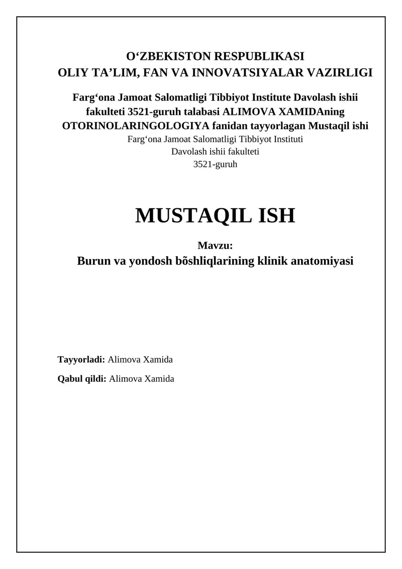 Burun va paranazal sinuslarning anatomiyasi va fiziologiyasi