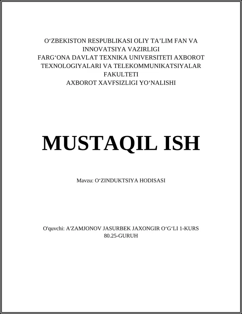 OʻZINDUKTSIYA HODISASI