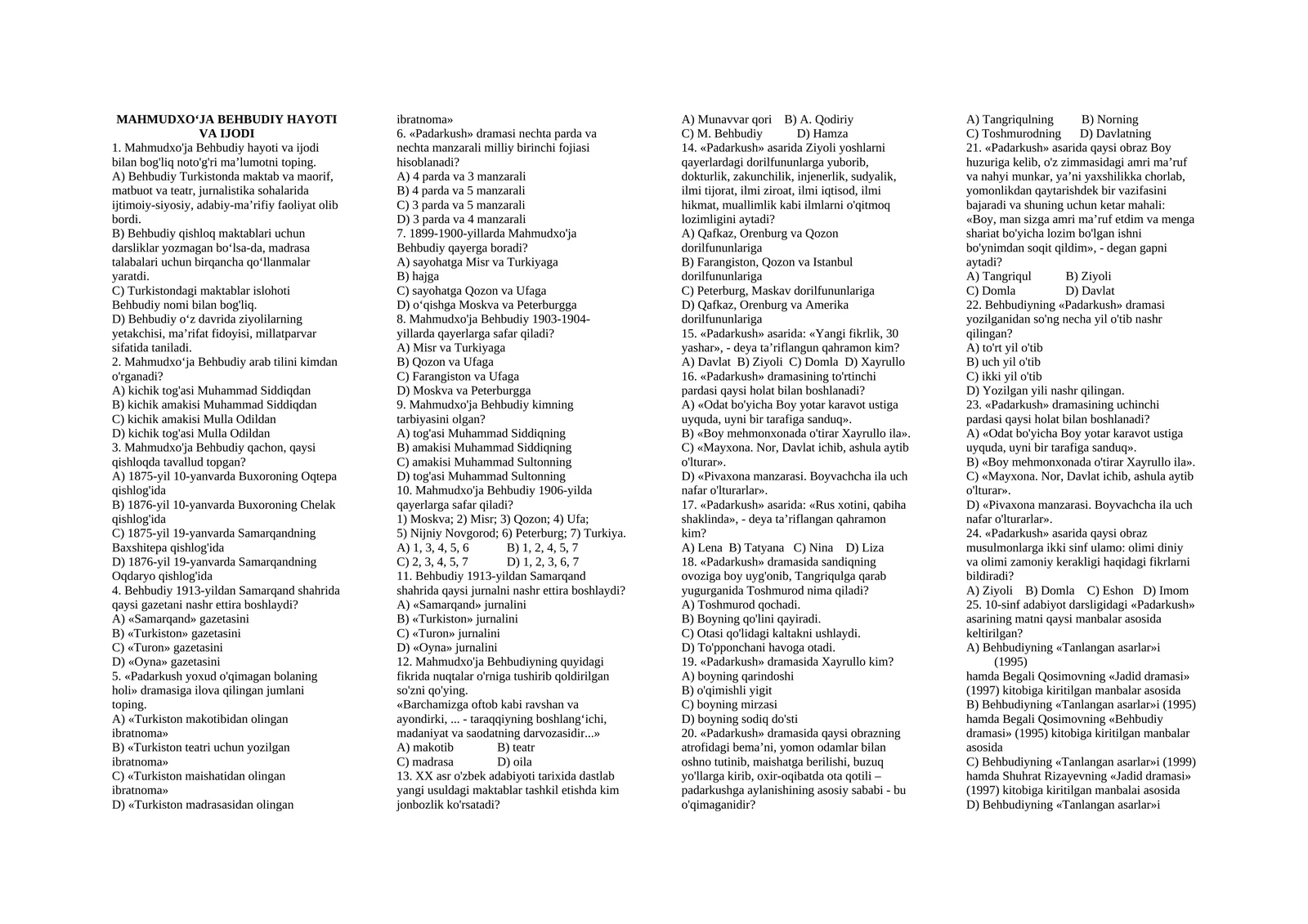 MAHMUDXO‘JA BEHBUDIY HAYOTI VA IJODI