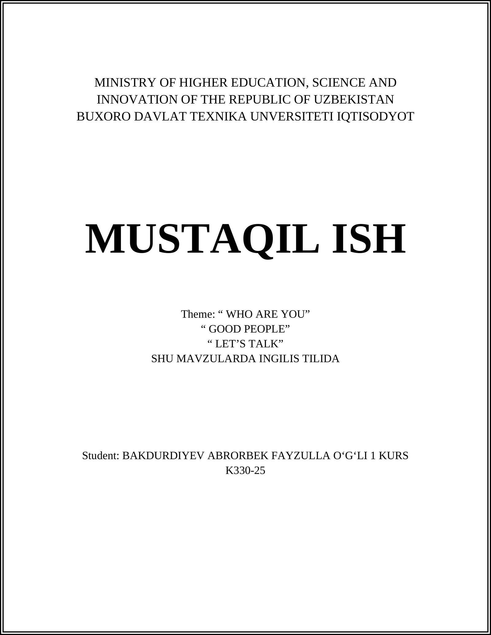 MAVZULARDA INGILIS TILIDA