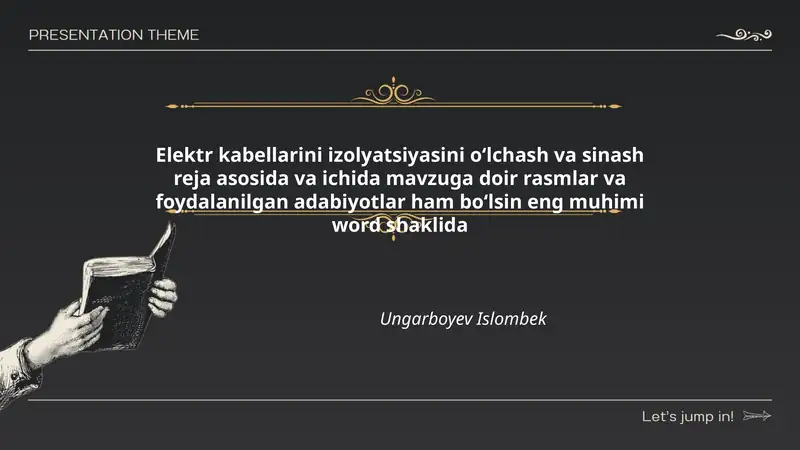 Elektr kabellarini izolyatsiyasini oʻlchash va sinash reja asosida va ichida