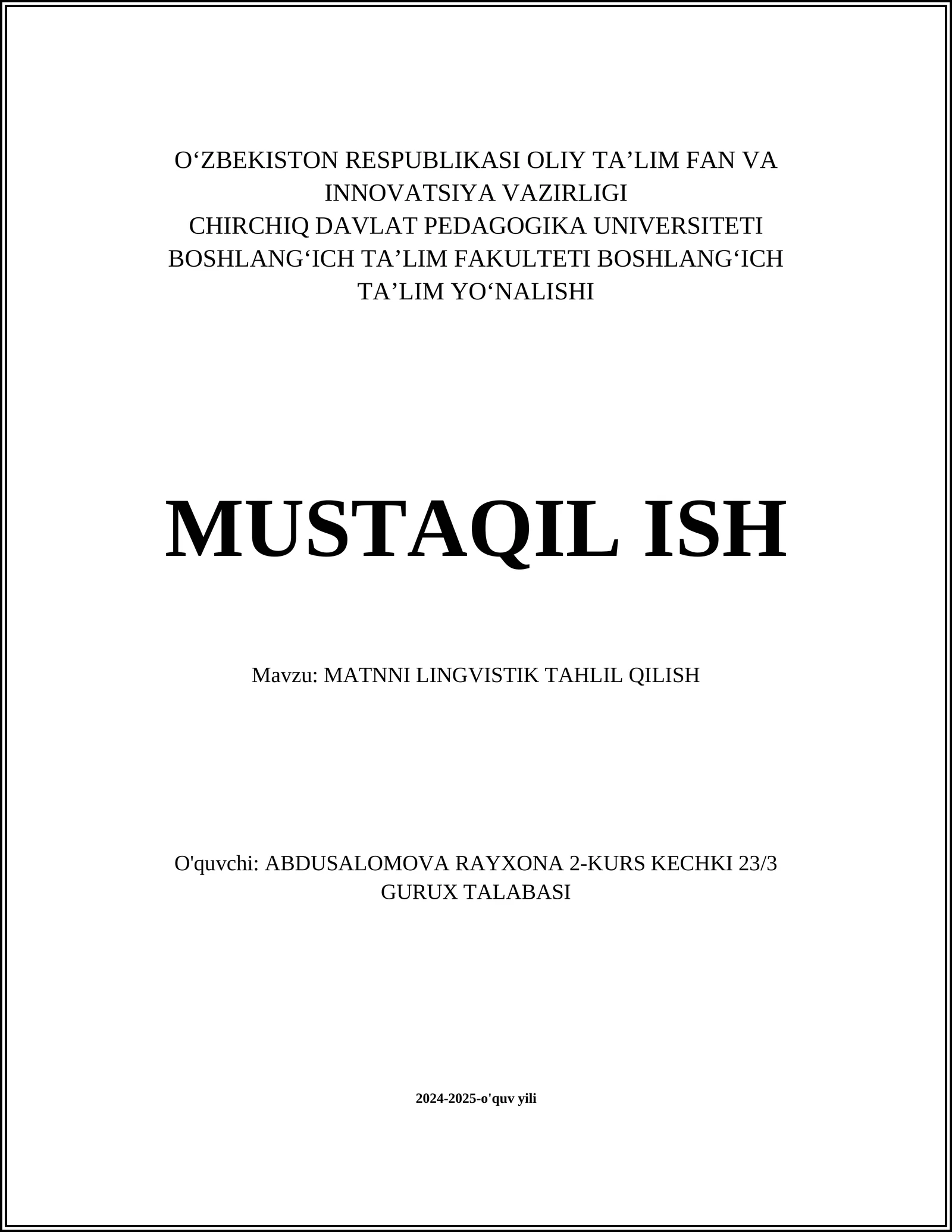 MATNNI LINGVISTIK TAHLIL QILISH