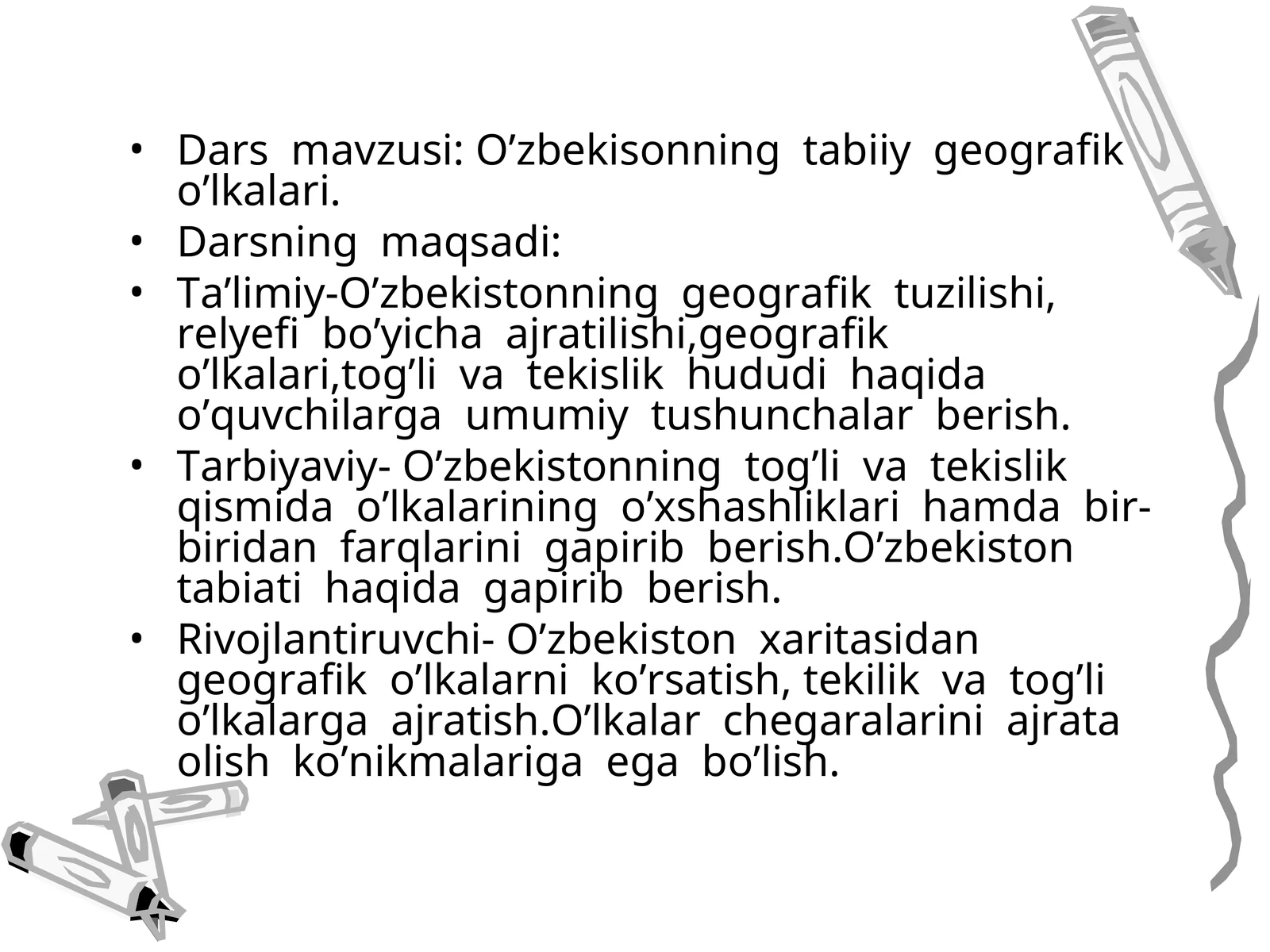 O’zbekiston geografik o’lkalari