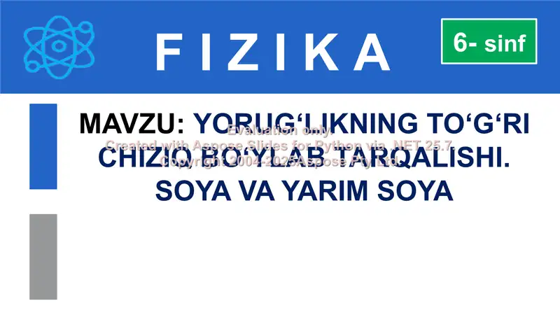 Yorug‘likning to‘g‘ri chiziq bo‘ylab tarqalishi. Soya va yarim soya