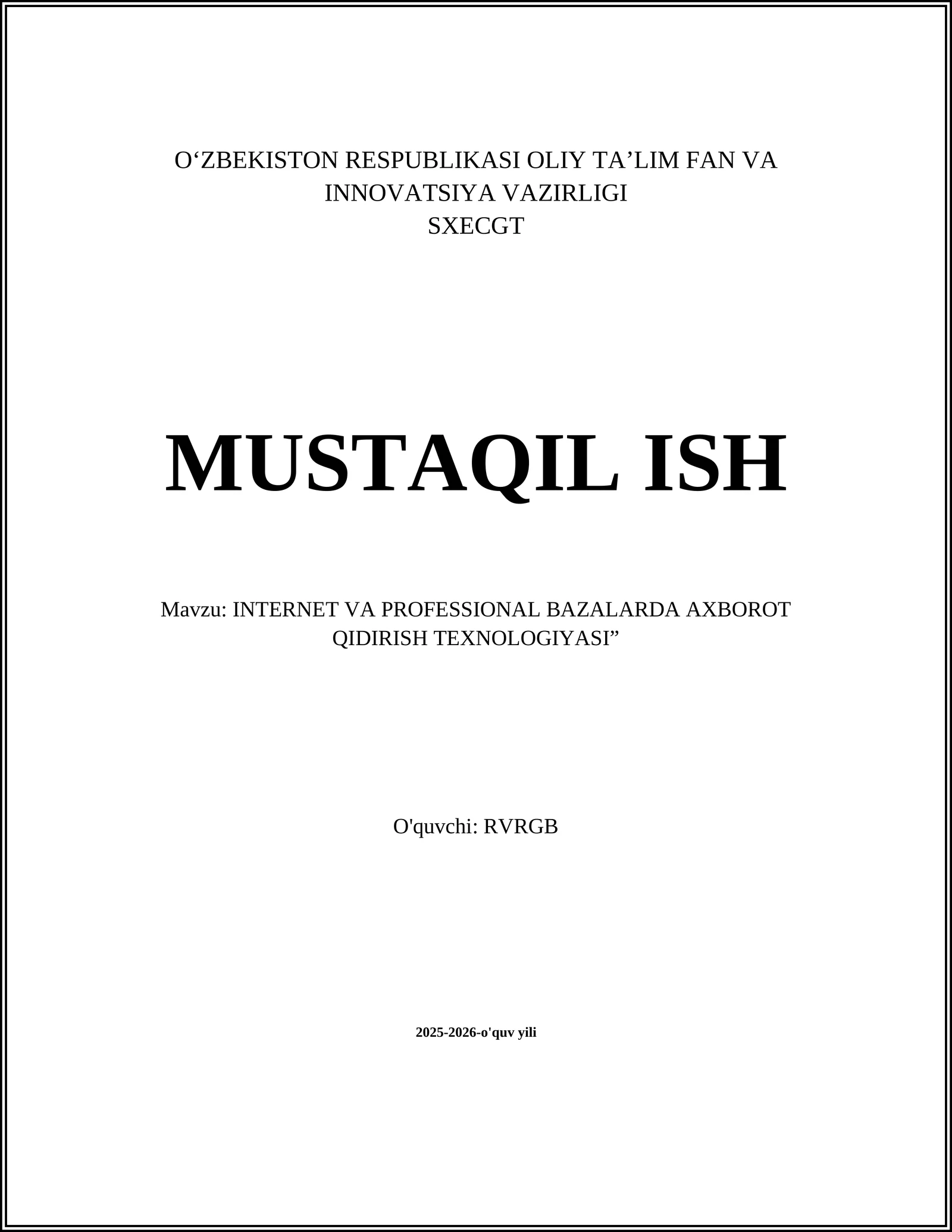 INTERNET VA PROFESSIONAL BAZALARDA AXBOROT QIDIRISH TEXNOLOGIYASI