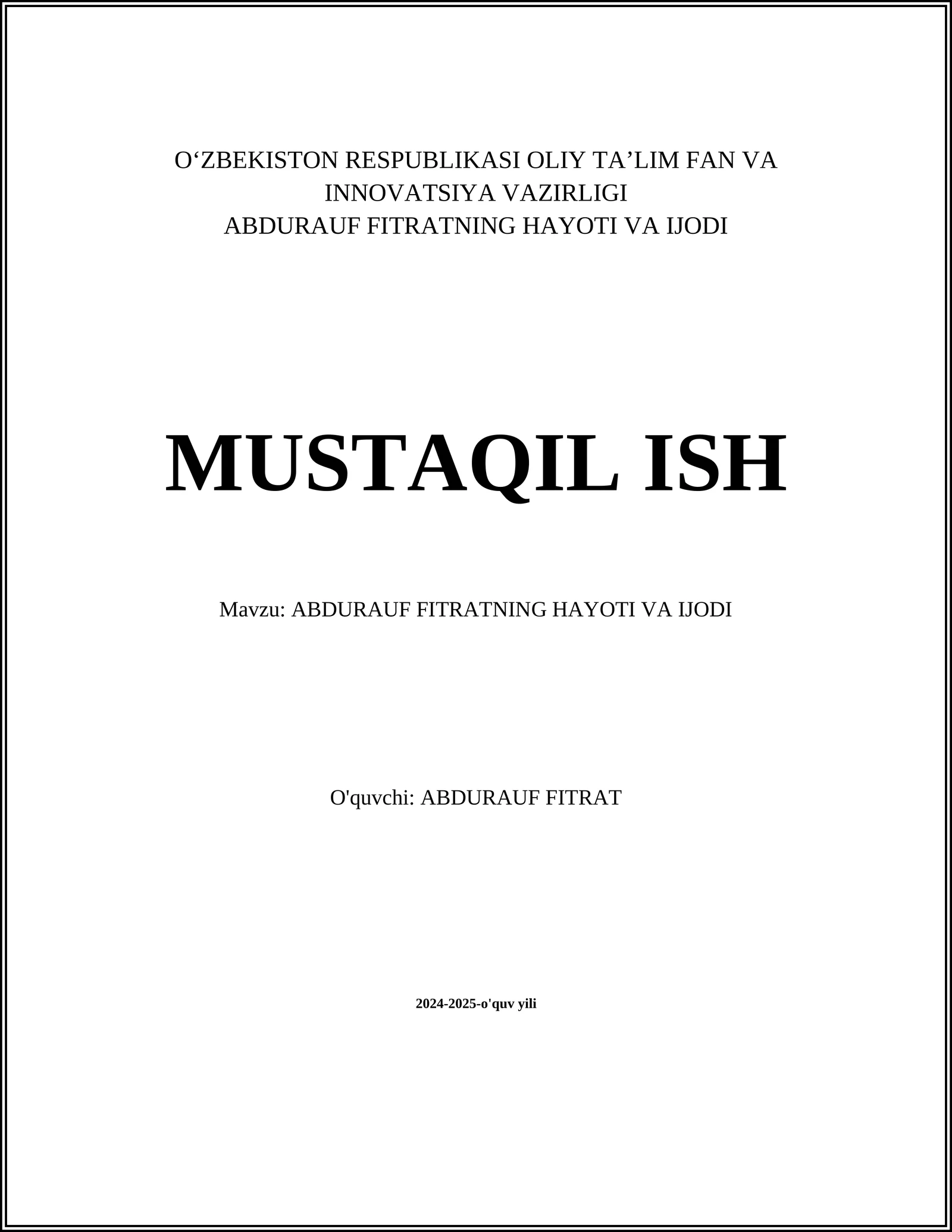 Абдурауф Фитратнинг ҳаёти ила ибтидоси