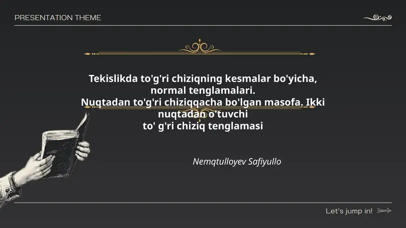 Tekislikda to'g'ri chiziqning kesmalar bo'yicha, normal tenglamalari