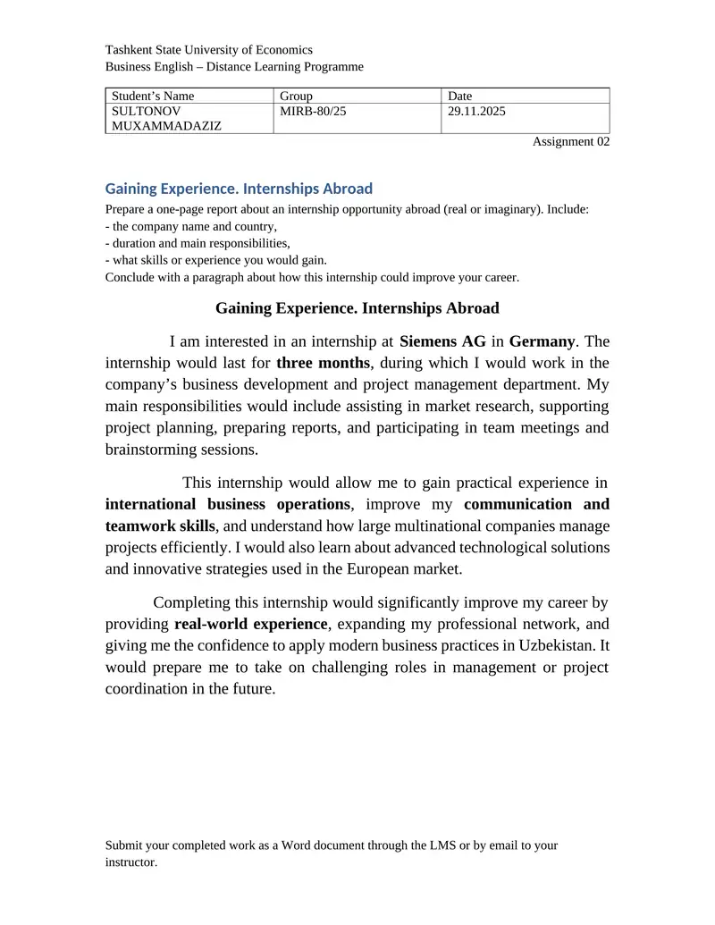 Gaining Experience. Internships Abroad
