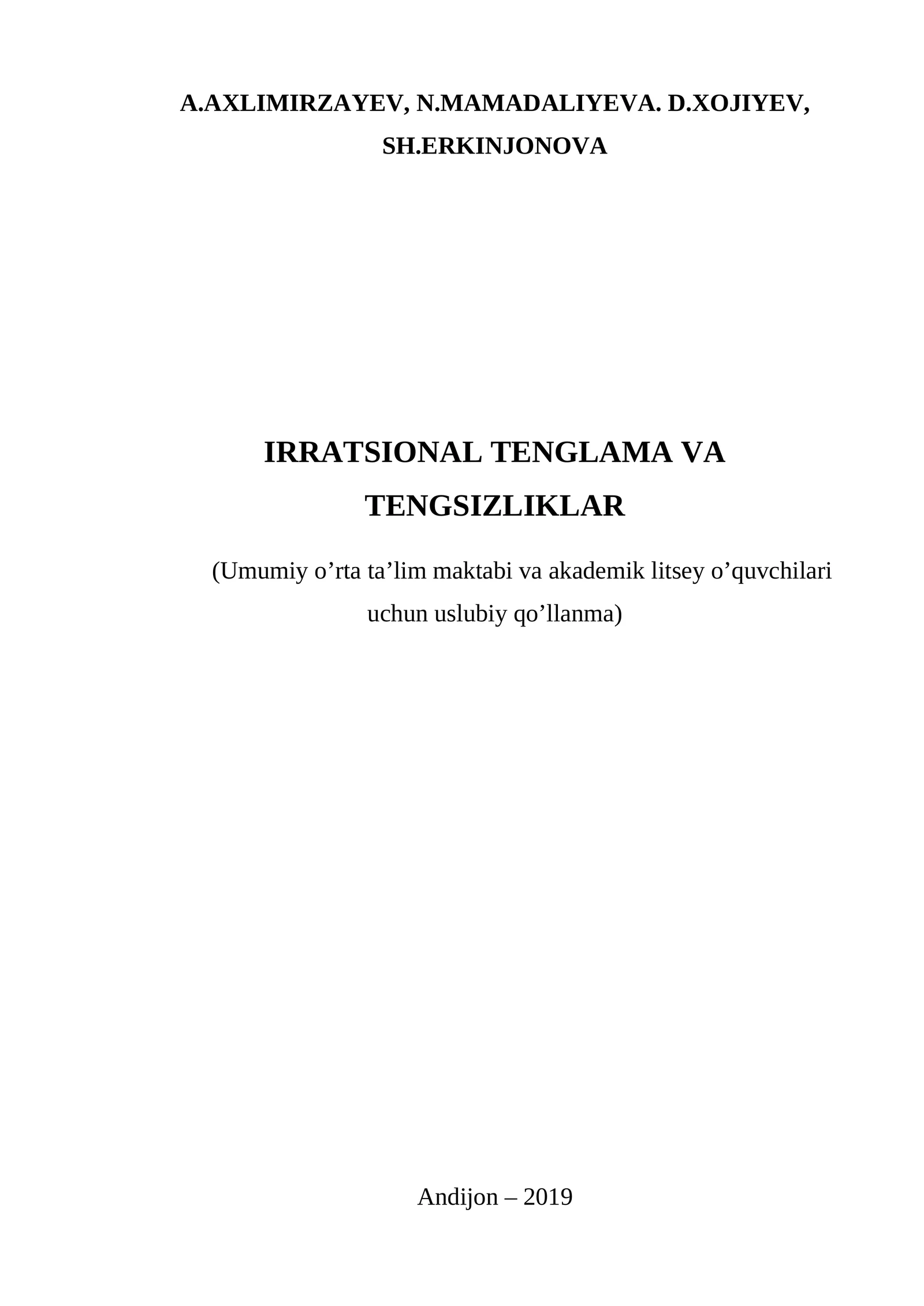 Irratsional tenglama va tengsizliklar