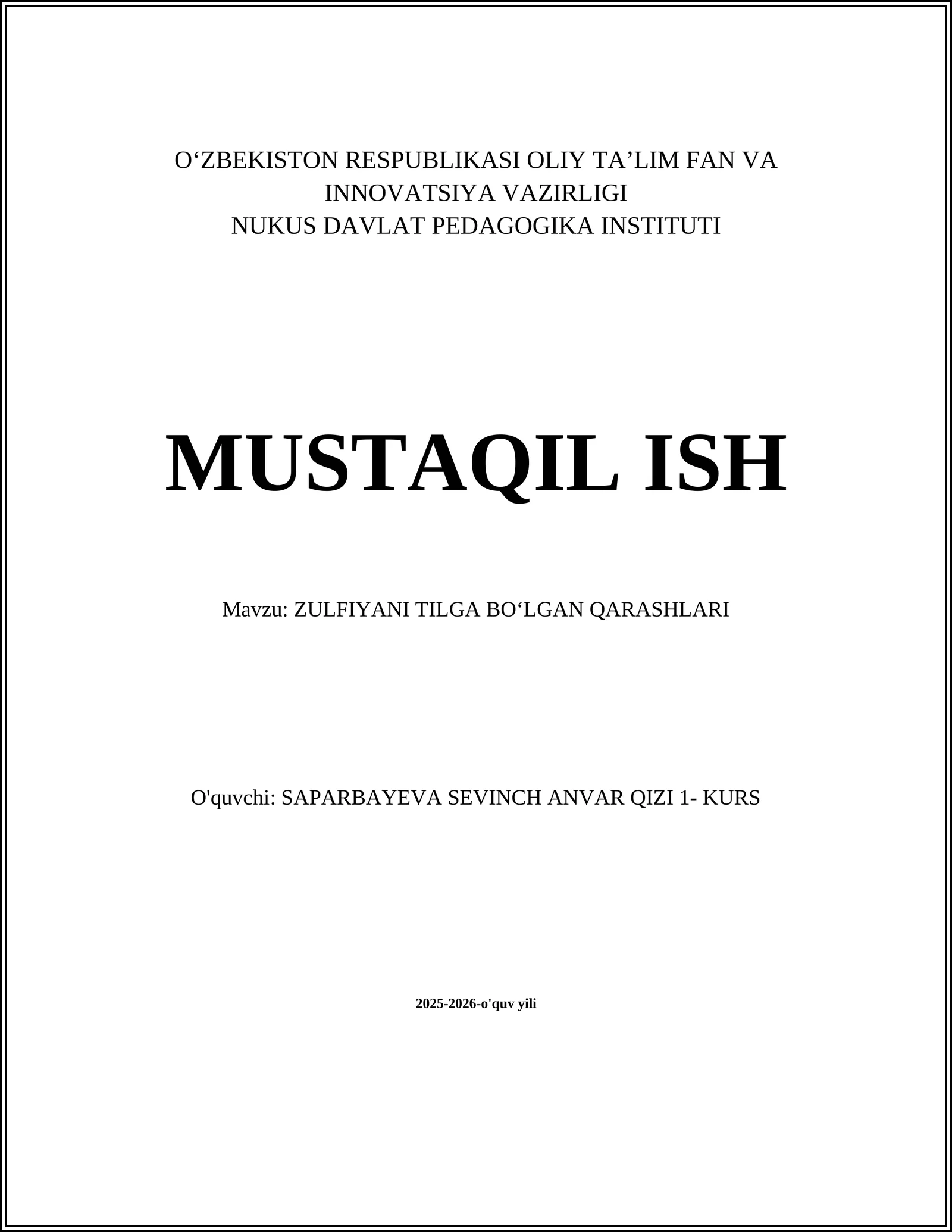 ZULFIYANI TILGA BOʻLGAN QARASHLARI