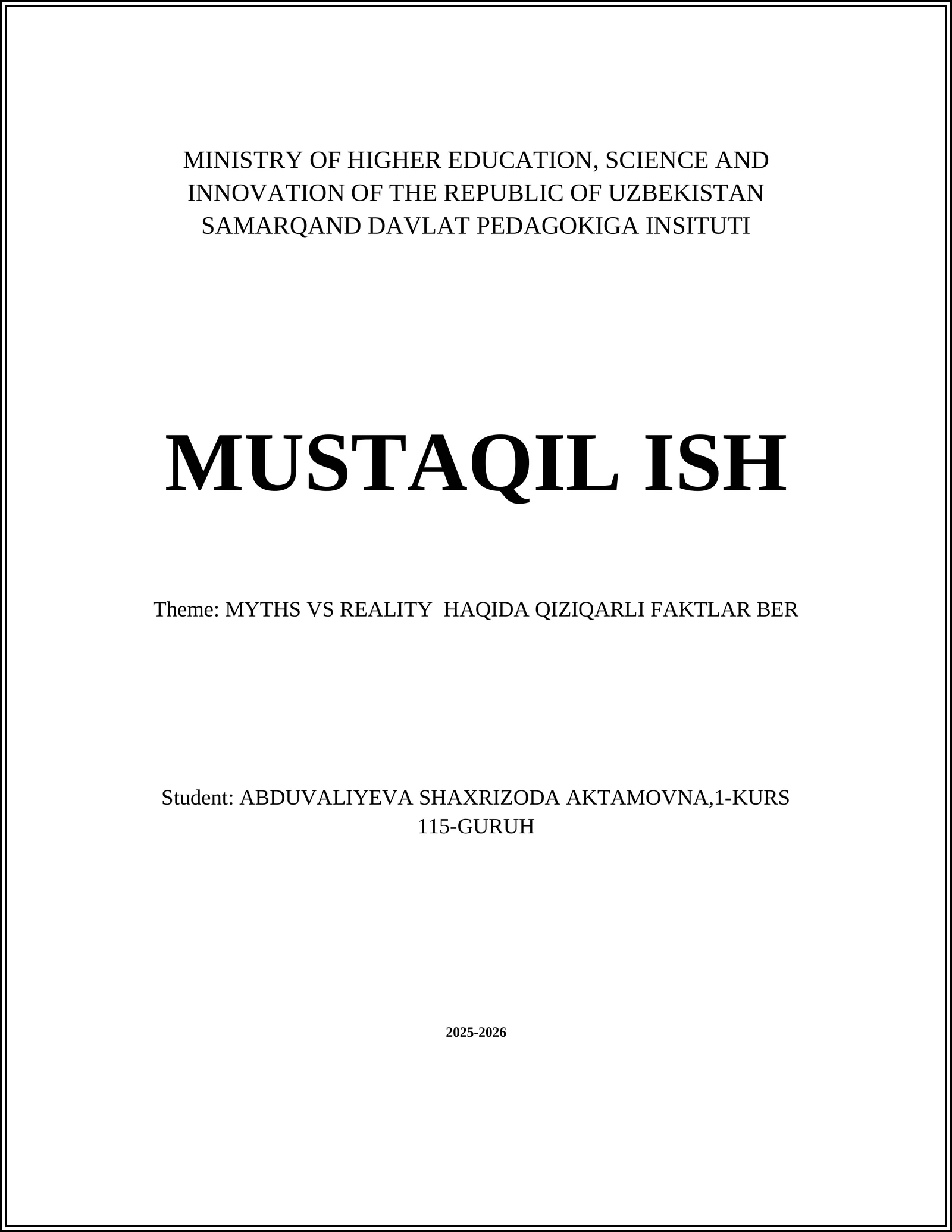 MYTHS VS REALITY HAQIDA QIZIQARLI FAKTLAR BER