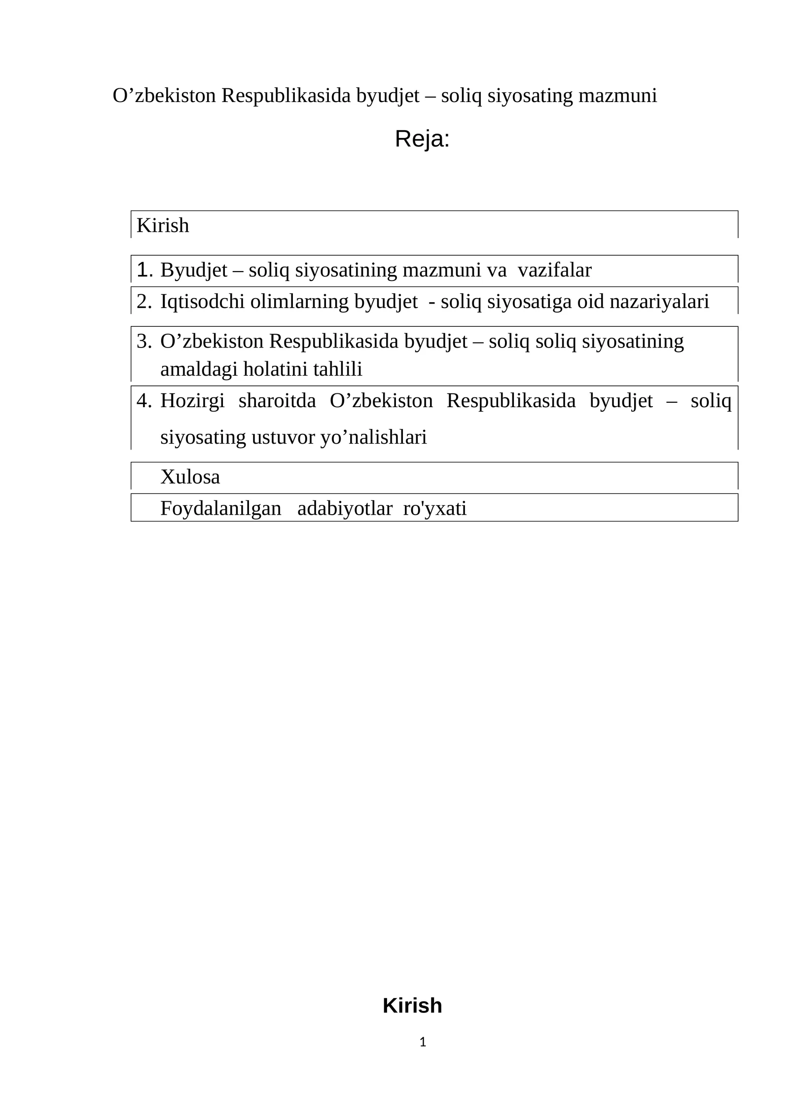Byudjet – soliq siyosating mazmuni