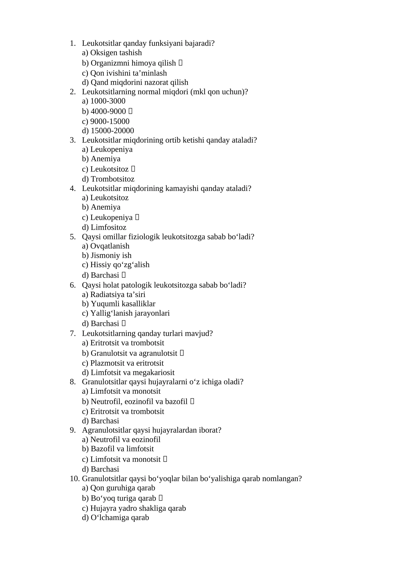 Leukotsitlar funksiyasi