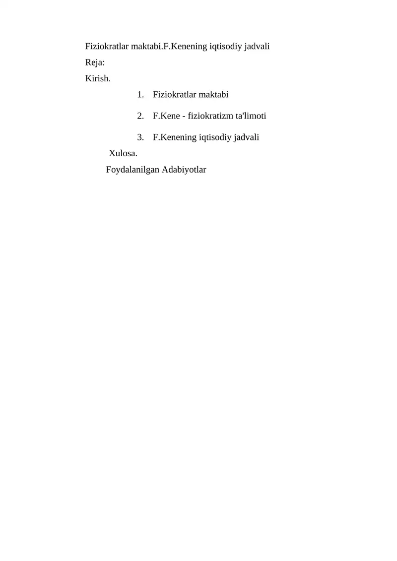 F.Kenening iqtisodiy jadvali