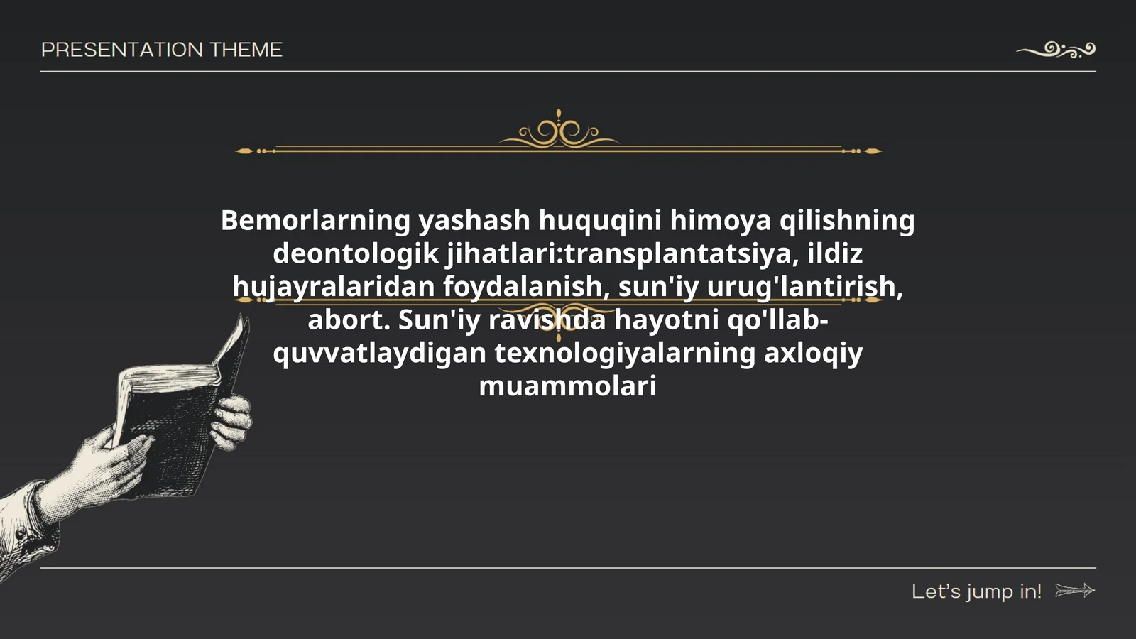 Bemorlarning yashash huquqini himoya qilishning deontologik jihatlari:transplantatsiya, ildiz hujayralaridan foydalanish, sun'iy urug'lantirish, abort