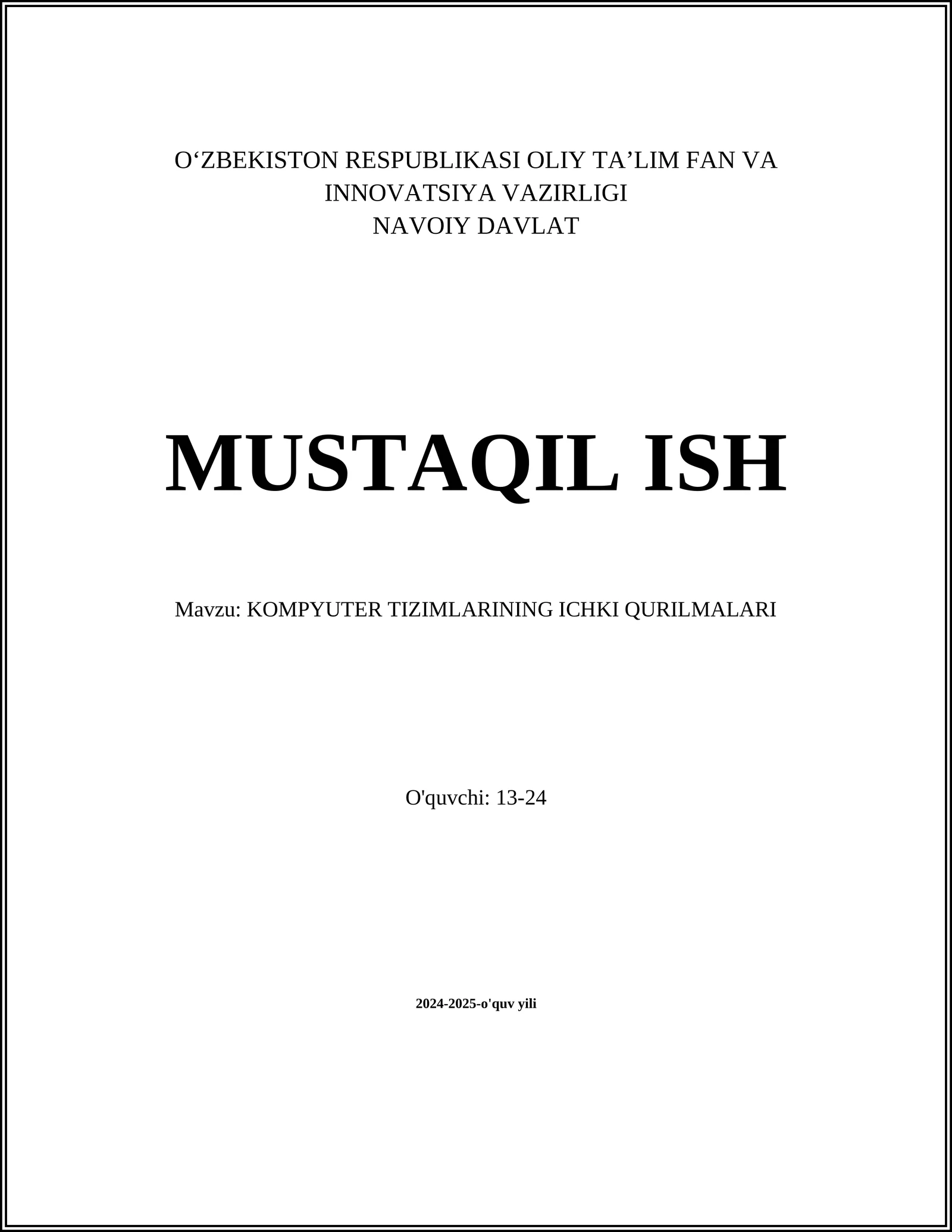 KOMPYUTER TIZIMLARINING ICHKI QURILMALARI