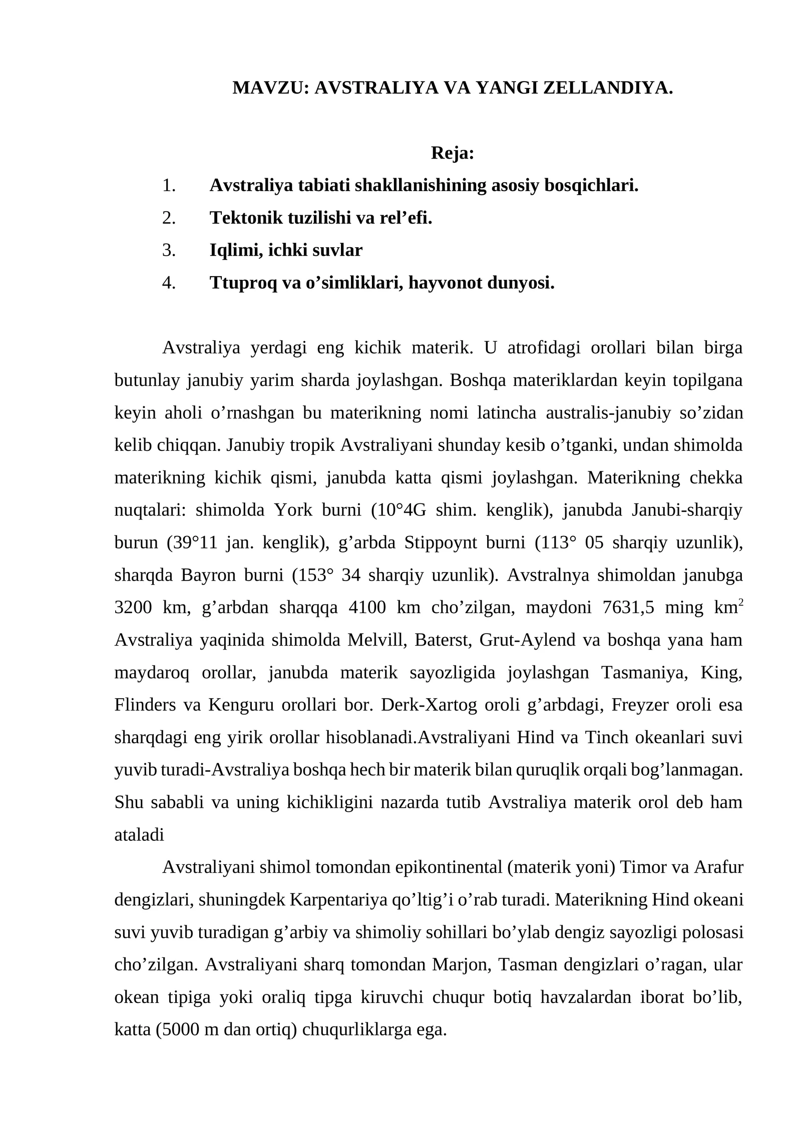 AVSTRALIYA VA YANGI ZELLANDIYA