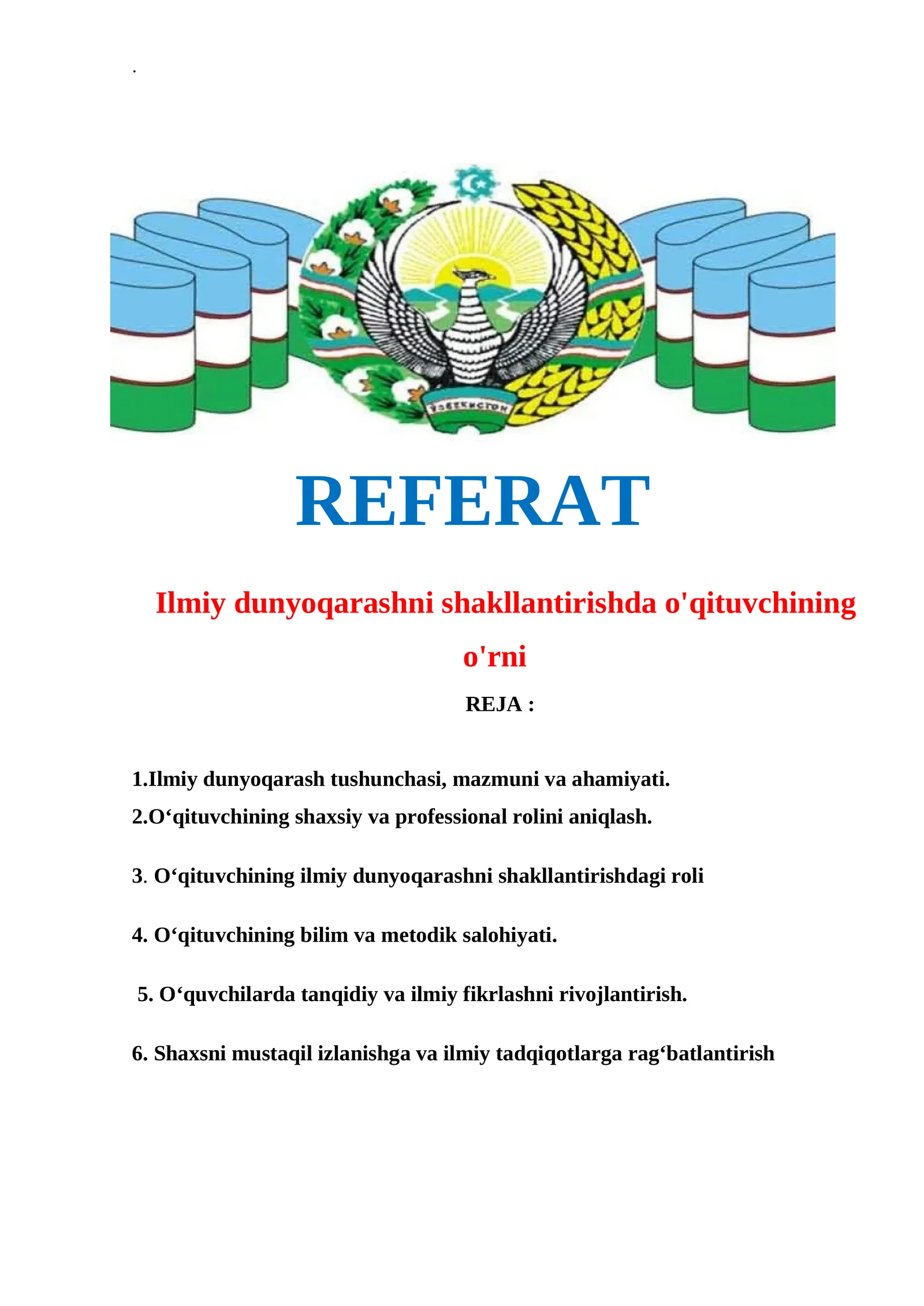 Ilmiy dunyoqarashni shakllantirishda o'qituvchining o'rni