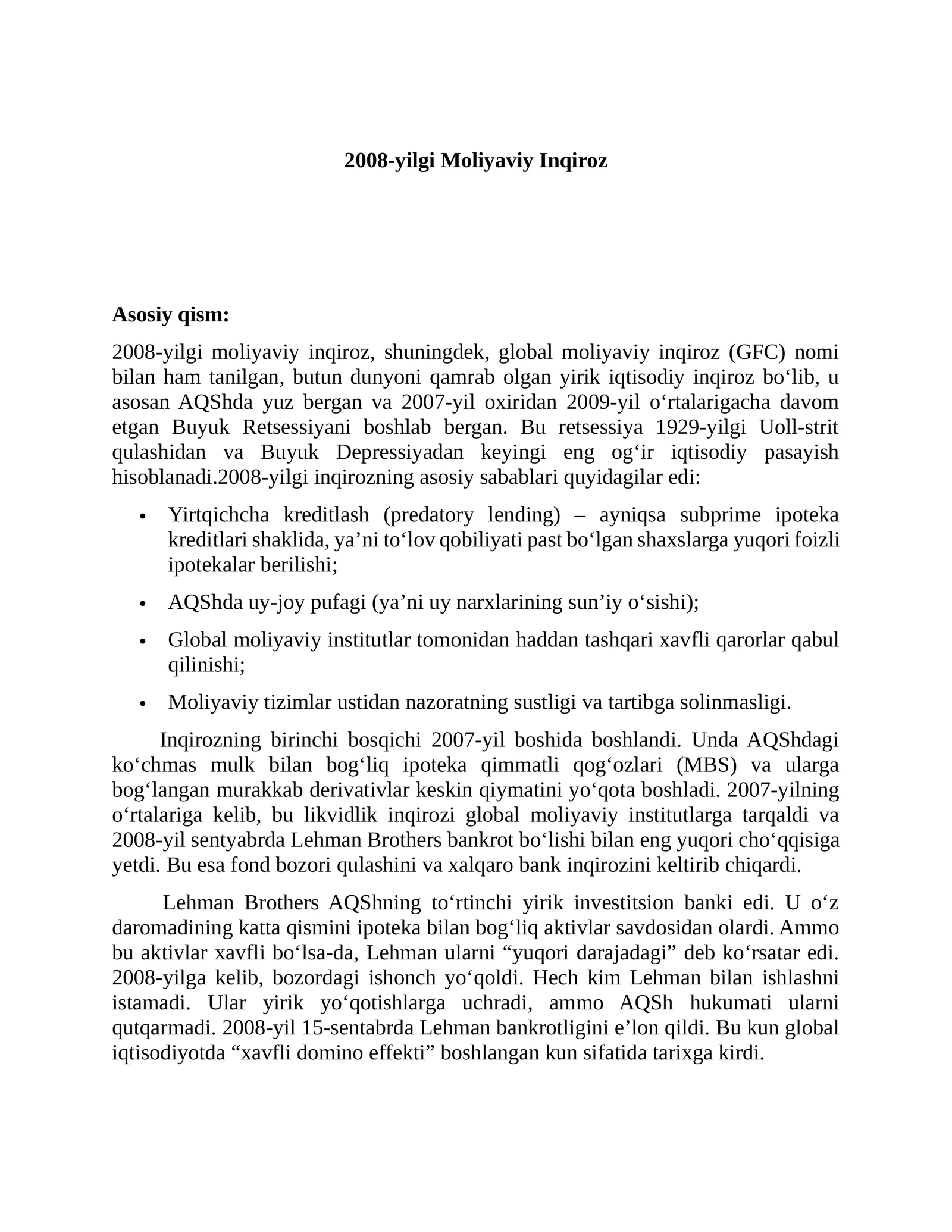 2008-yilgi Moliyaviy Inqiroz