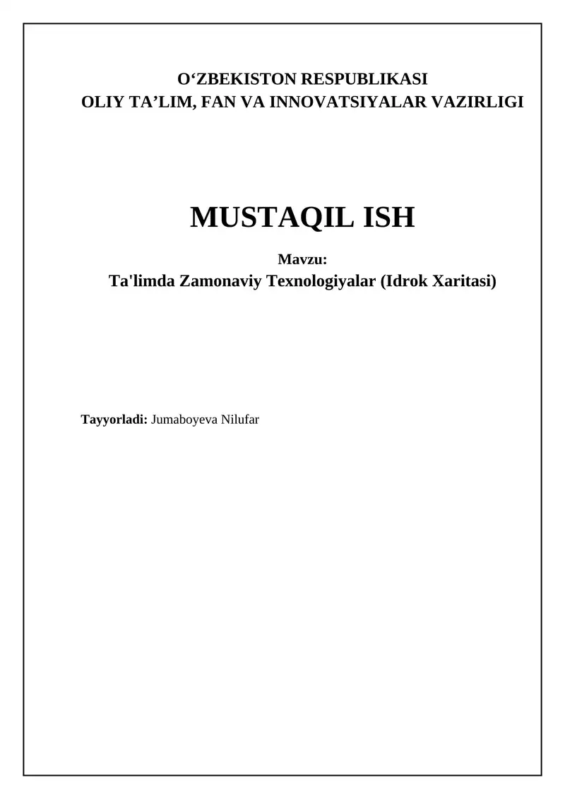 Ta'limda Zamonaviy Texnologiyalar (Idrok Xaritasi)