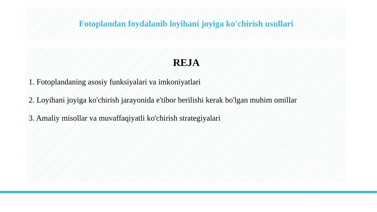 Fotoplandan foydalanib loyihani joyiga ko'chirish usullari