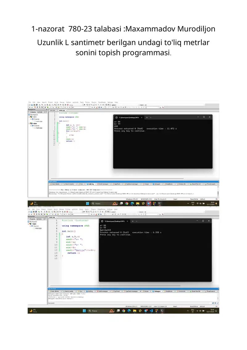 Uzunlik L santimetr berilgan undagi to'liq metrlar sonini topish programmasi