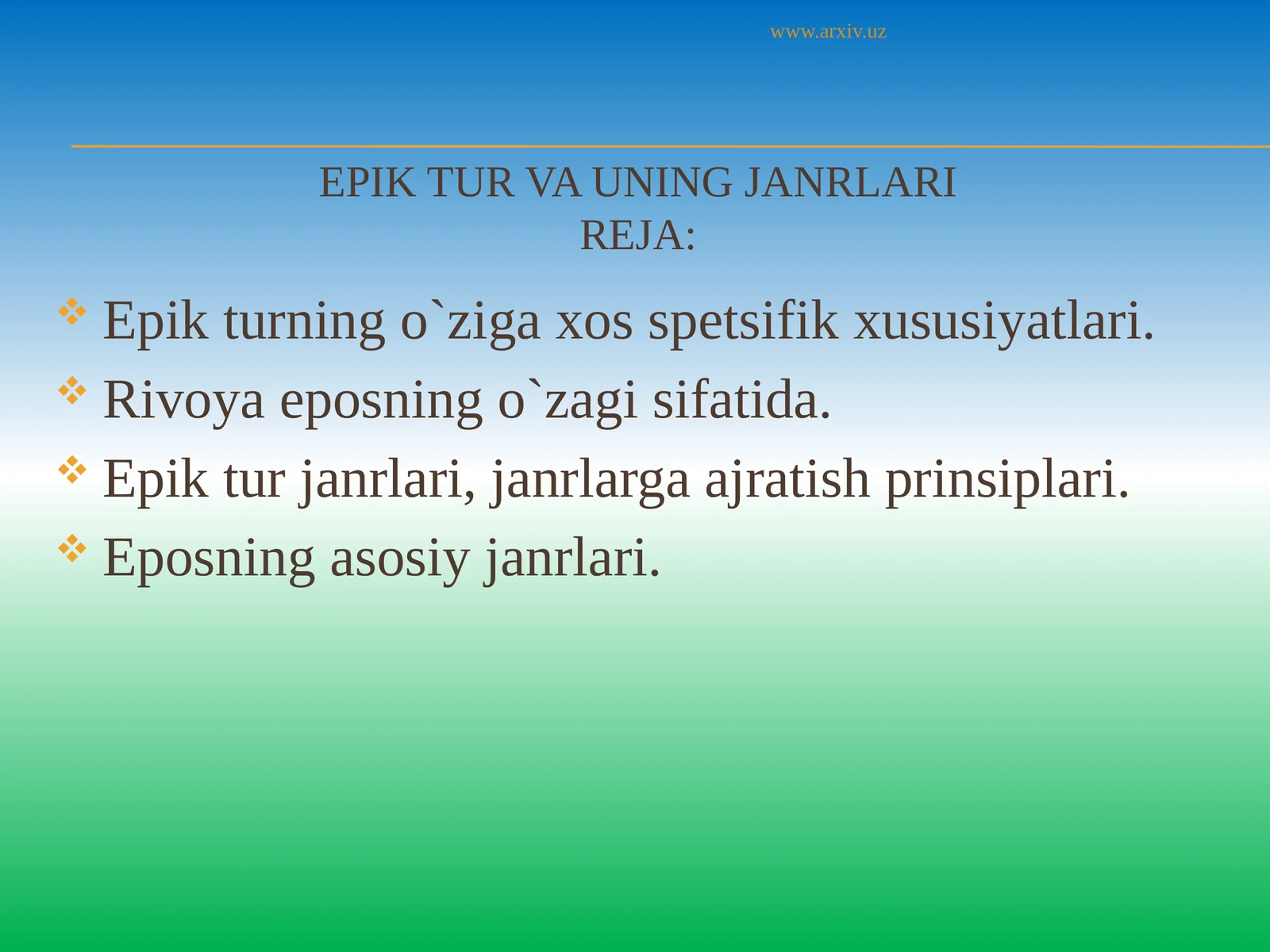 Epik tur va uning janrlariReja