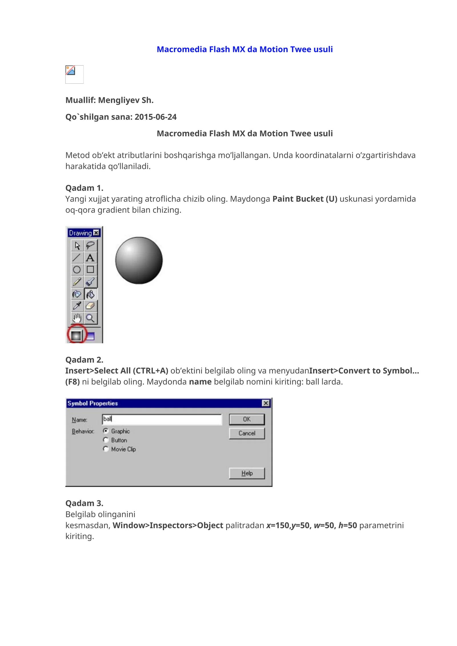 Macromedia Flash MX da Motion Twee usuli