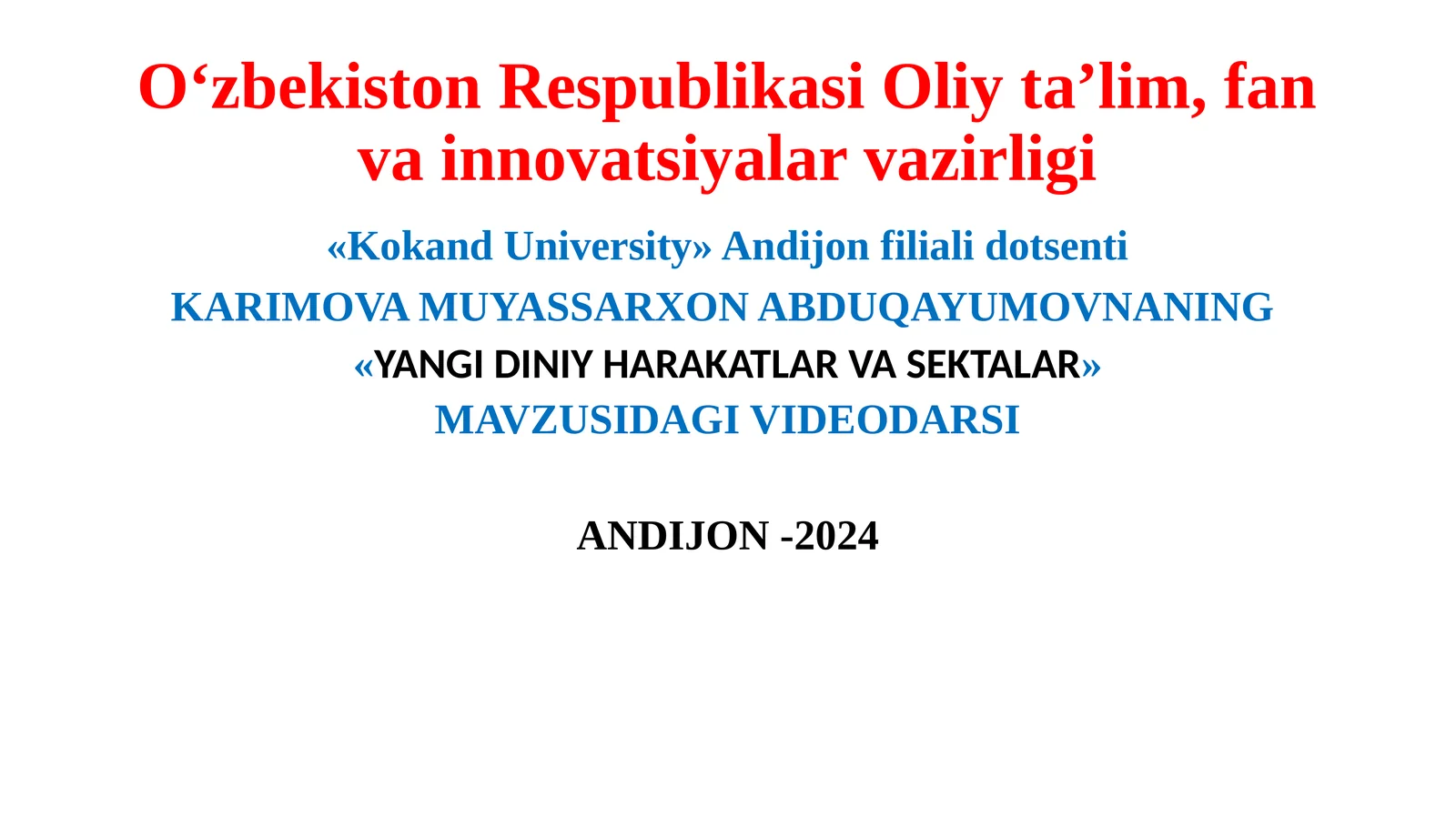 YANGI DINIY HARAKATLAR VA SEKTALAR
