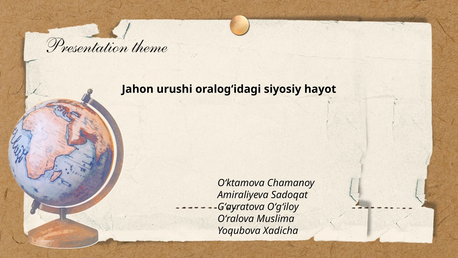 Jahon urushi oralogʻidagi siyosiy hayot