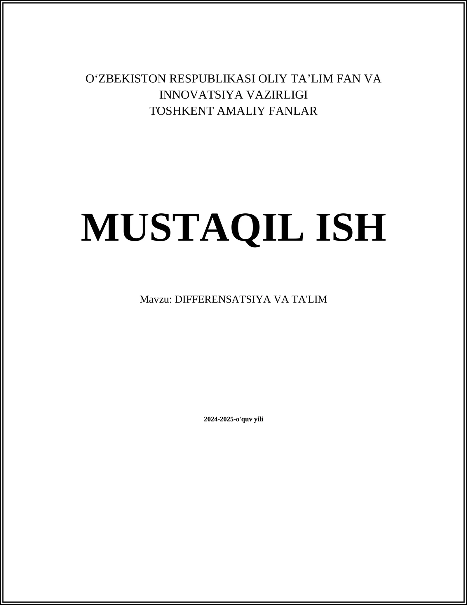 DIFFERENSATSIYA VA TA'LIM