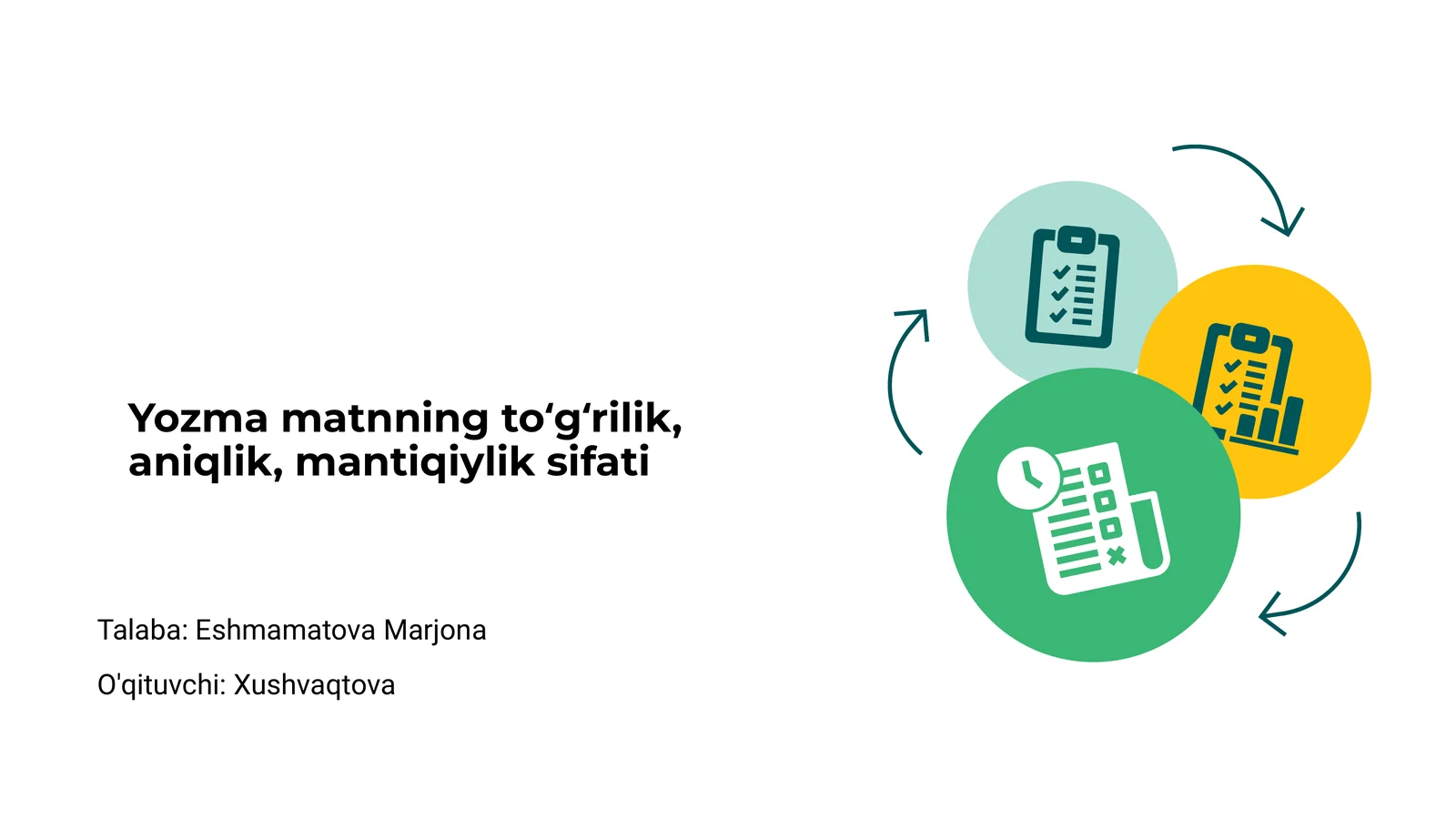 Yozma matnning toʻgʻrilik, aniqlik, mantiqiylik sifati