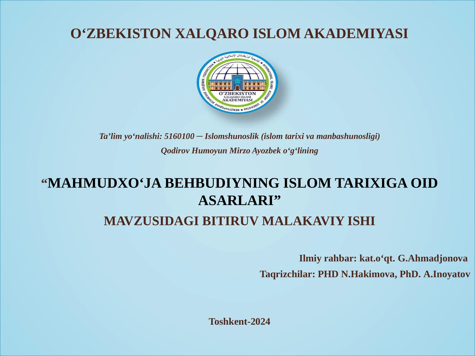 Mahmudxo‘ja Behbudiyning islom tarixiga oid asarlari